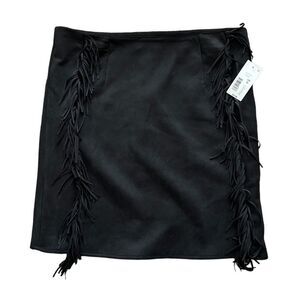 Chelsea & Violet‎ Skirt Girls Size XL Black Faux Suede Fringe Mini New